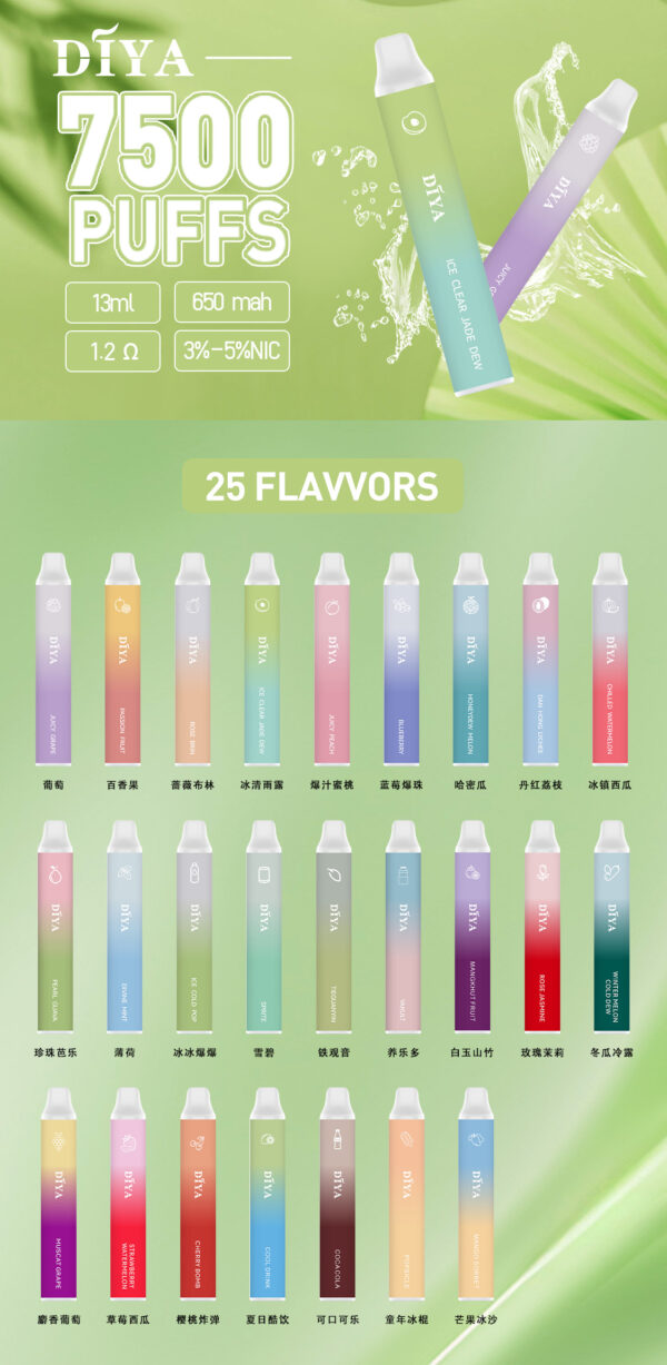 微信客服:sp2good666 DIYA叮啞拋棄式🪄7500口可充電🔋獨家薔薇布林口味登場!!(任選10隻送一隻口味請備註)